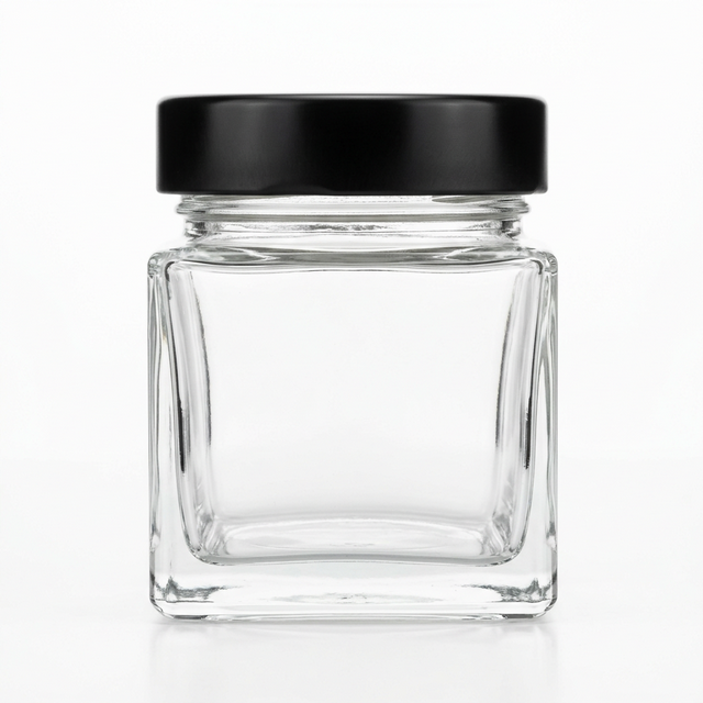 1 oz Square Glass Jars with Black Smooth Lid